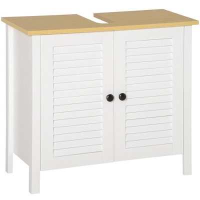 HOMCOM Under-Sink Storage Cabinet with Double Layers Bathroom Cabinet Space Saver Organizer 2 Door Floor Cabinet, White