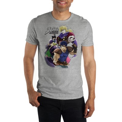 Jojos Bizarre Adventures Anime Cartoon Characters Men's Grey Graphic Tee Shirt