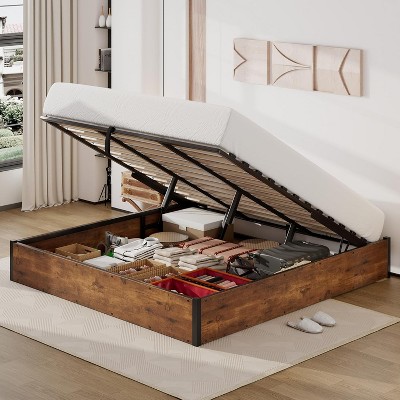 AMERLIFE Lift Up Storage Bed with Storage Underneath, No Headboard