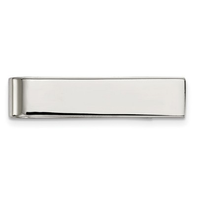 Black Bow Jewelry Stainless Steel Polished Short Tie Bar or Money Clip, 8 x 35mm