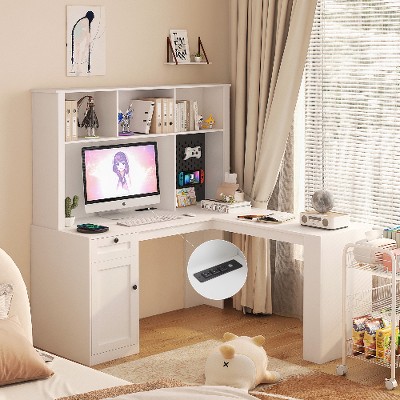 Lyngins L-Shaped Desk Computer Desk with 2 USB Ports, 3 Power Outlets (5ft Cord), Large Workspace, Corner Desk/Office Desk/Gaming Desk/Writing Desk