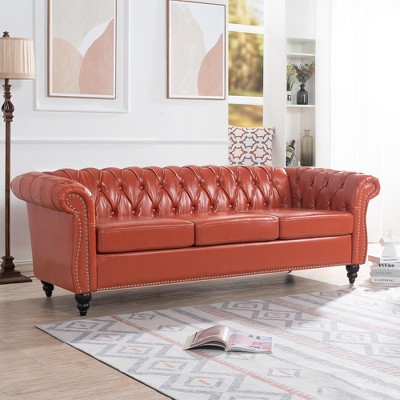 84.65" Chesterfield Rolled Arm 3 Seater Upholstered Sofa, Tufted Sofa Couch-ModernLuxe