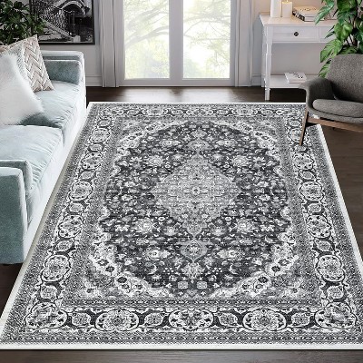 Bohemian Washable Runner Rug, Kitchen Rug, Vintage Floral Print, Non-Slip Backing, Low-Pile Polyester for Bathroom Hallway Entryway