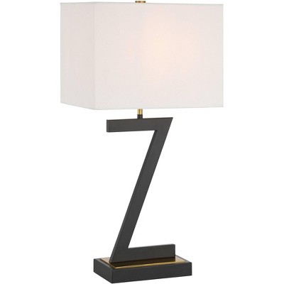 360 Lighting Pellana 26" High Z-Base Modern 3-Way Table Lamp USB Port AC Power Outlet Black Finish Metal Single White Shade Living Room Charging