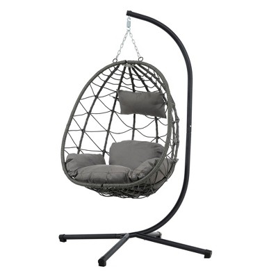 NAYSAYE Patio Swing Wicker Egg Chair with Stand Durable Comfortable Design for Indoor and Outdoor Use, Gray, 38.6"*36.2"*76.8"