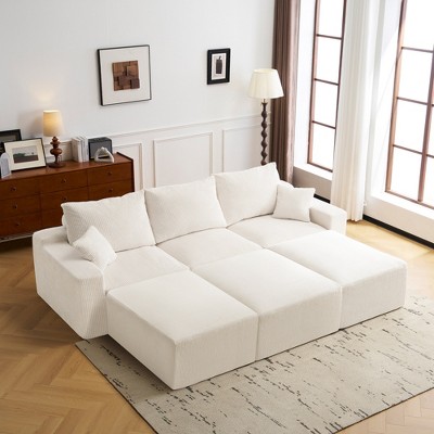 Whisen 110" 3-Seater L-shaped Sectional Sofa, Corduroy Modular Sofa with Ottoman, Full-Compression & No Assembly Required