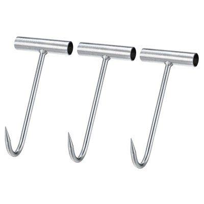 Unique Bargains Galvanized Iron Surface T Handle Meat Hooks 3 Pcs