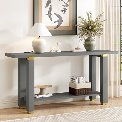 KWPZQEB Console Table, 62" Entryway Sofa Side Display, Modern Wooden Entryway Table with Bottom Shelf for Hallway, Bedroom, Living Room
