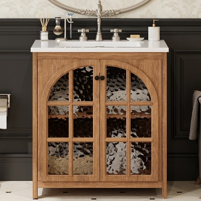 APRILSOUL31" Farmhouse Bathroom Vanity with Ceramic Sink, Vintage Rustic Bathroom Cabinet