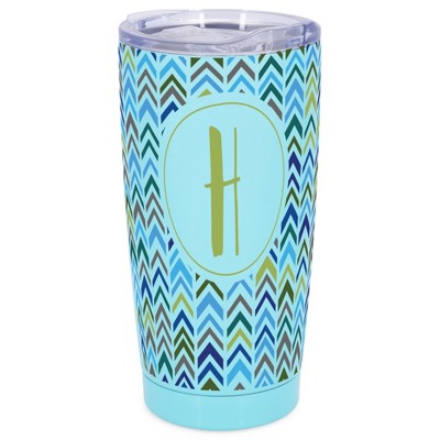 Elanze Designs H Monogram Herringbone Arrows Wrap-Around Design 20 Ounce Stainless Steel On-The-Go Coffee Mug, Thermal Travel Tumbler with Leak