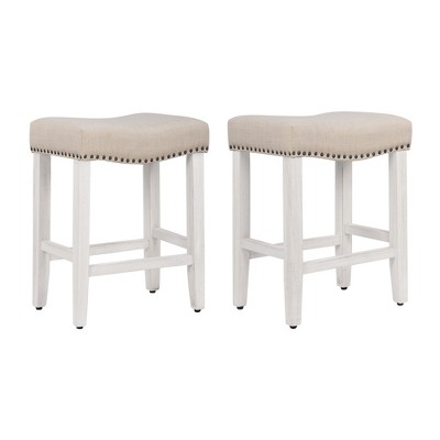 WestinTrends 24" Upholstered Saddle Seat Counter Stool (Set of 2), Antique White/Beige