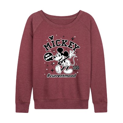Women's - Disney - Mickey Mouse Lightweight French Terry Wide Neck Long Sleeve Graphic Shirt