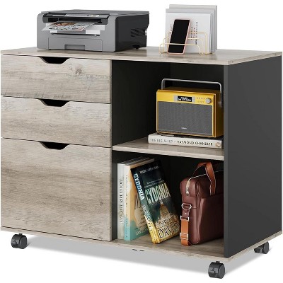 GALAXHERO  3-Drawer Wood File Cabinet, Mobile Lateral Filing Cabinet, Printer Stand with Open Storage Shelves for Home Office