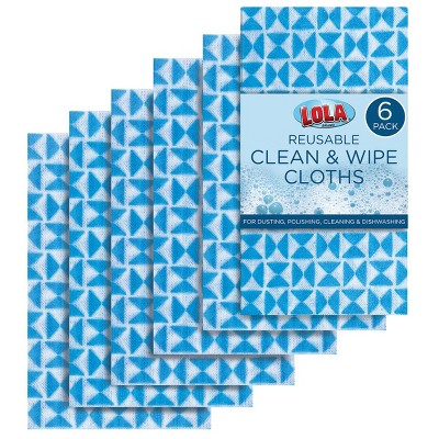 LOLA Products Clean & Wipe Cloths, Handy Wipes Comparable, Extra Large Cloth is 22" x 12", Reusable & Washable, Unscented, Super Absorbent, 6 Pack