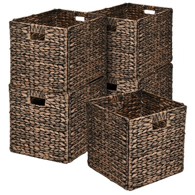 happimess Bryce Classic Farmhouse Handwoven Hyacinth Collapsible Storage Cube Baskets with Handles