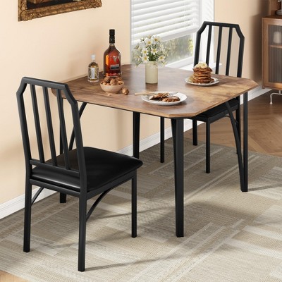 Dining Table Set for 2, Kitchen Table and Chairs for 2 with with Chamfer Design, 3 Piece Dining Room Table Set with Cushion Seats