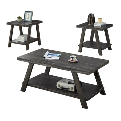 Dexmalle Athens Contemporary 3-Piece Wood Shelf Coffee Table Set