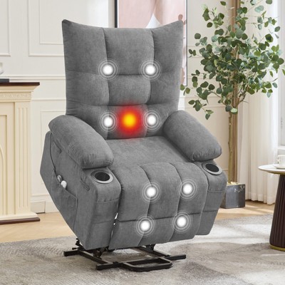 Power Lift Recliner Chair - Electric Massage & Heat Recliner with 45° Assist Stand, Swivel Rocker with Cup Holders