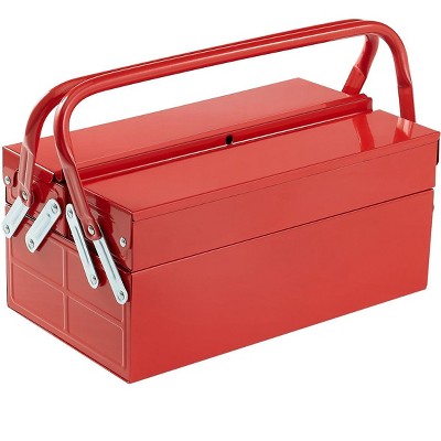 VEVOR Metal Tool Box, 14-inch, 2-Tier 3-Tray Portable Folding Tool Chest Organizer with Handle & Lock Hole, Powder Coated Steel, Red