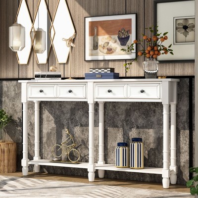 NicBex 2 Drawer Console Table with 2 Open Bottom Shelves,Entryway Table with Black Round Deco Knobs,Modern Couch Table for Living Room