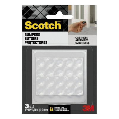 Scotch 20pk 1/2" Bumpers: Clear Adhesive Door & Cabinet Pads, Plastic, 0.5" Diameter, 0.2" Thick