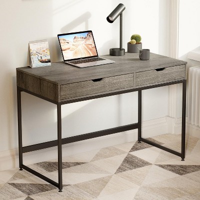 Bestier 43 inch Computer Desk with 2 Drawers, Small Writing Table with Metal Frame for Home Office, Gray