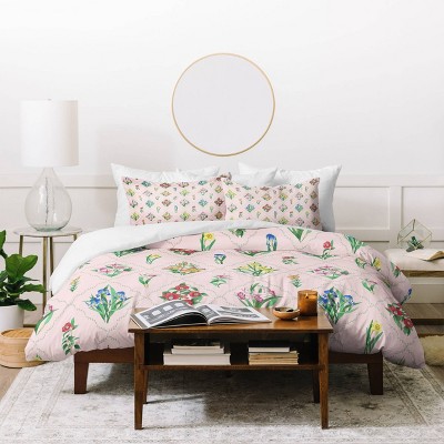 Deny Designs Evanjelina and Co Japanese Collection Duvet Cover and Pillow Shams Pink