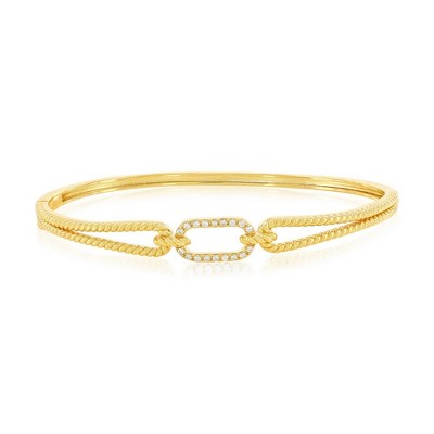 Bella Silver Sterling Silver, Oval CZ Rope Design Bangle - Gold Plated - Gold