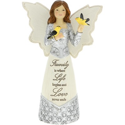 Pavilion Gift Company - Family - 5.5" Angel Figurine with Goldfinches - Decorative Objects