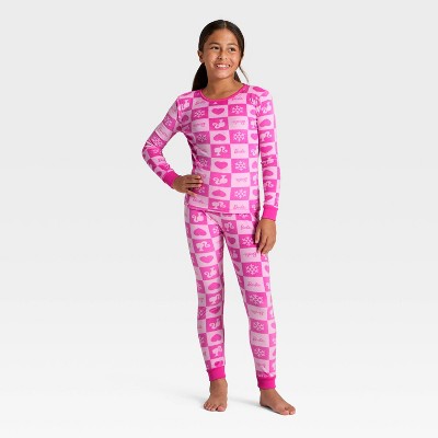Girls' 2pc Barbie Holiday Snuggly Soft Pajama Set - Pink