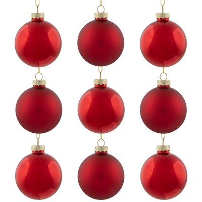 Northlight 2-Finish Glass Ball Christmas Ornaments - 2.5" (60mm) - Apple Red - 9ct