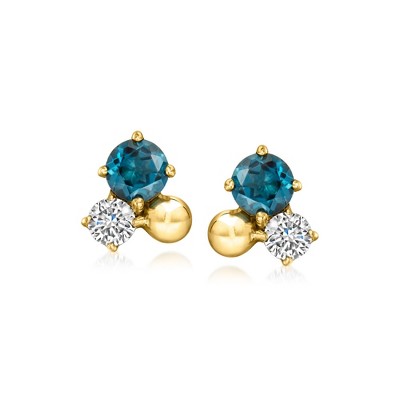 Pure Collection by Ross-Simons 0.40 ct. t.w. London Blue Topaz and .16 ct. t.w. Lab-Grown Diamond Earrings in 18kt Gold Vermeil