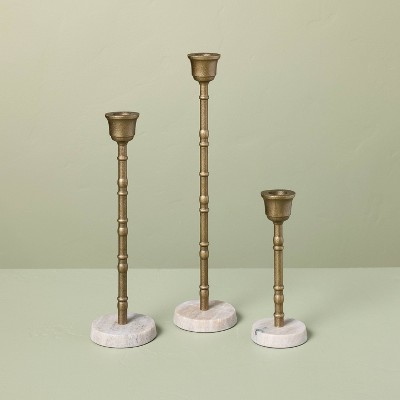 3pc Taper Marble and Brass Candle Holder Set - Hearth & Hand™ with Magnolia