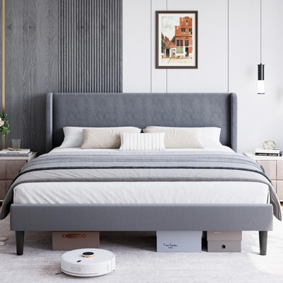 Full/Queen Upholstered Bed Frame with Wingback Headboard, Luxurious Velvet Upholstery Platform Bed