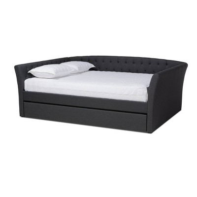 Full Delora Upholstered Daybed with Trundle Dark Gray - Baxton Studio: Classic Bedroom Furniture, Twin Size Guest Bed