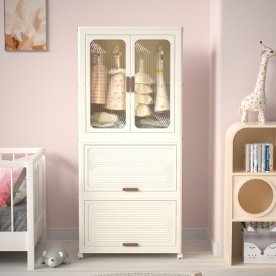 Portable Wardrobe Closet Storage Organizer for Clothes,Clothes Dresser, Magnetic Doors with 4 Cubes & Hanging Rod,10 pcs hangers