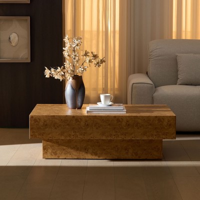 43.31 inFaux Burl Wood Pattern Decal Coffee Table,Rectangle Mid-Century Modern Table for Living Room,Coffee Table for Office,Apartment