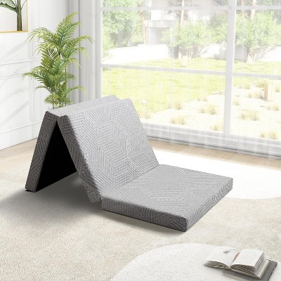Dronery 4"Single Size Tri Memory Foam Folding Mattress, for Yoga/Travel/RV/Camping/Guest Room,with Washable Cover, Storage Bag & Non-Slip Bottom,Grey