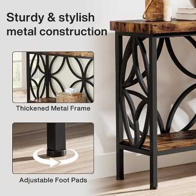 Gulches Industrial Retro 2-Tier Console Table, 70.9" Sofa Table Behind Couch with Storage, Brown
