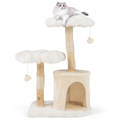 Costway 32 inch Cute Wood Cat Tree w/ Scratching Posts Pet Condo Furniture Activity Center