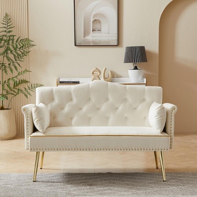 2 Seater Velvet Loveseat Sofa for Small Spaces with Tufted Back and Modern Design -3irtyhousy