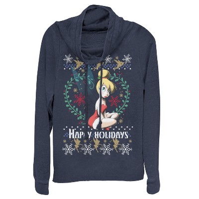 Juniors Womens Peter Pan Ugly Christmas Tink Cowl Neck Sweatshirt