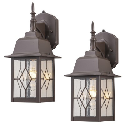 C Cattleya 2-Pack 14in Oil-Rubbed Bronze Outdoor Wall Lantern with Seeded Glass Shade