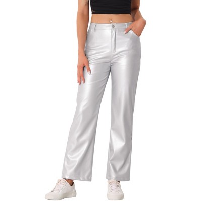 INSPIRE CHIC Women's High Waist Straight Leg Side Pockets Casual Punk Faux Leather Pants