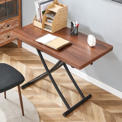 Modern Minimalist Multifunctional Lift Table with 0.8" Wood-Textured MDF Top and Adjustable Metal Legs, Usable as Coffe