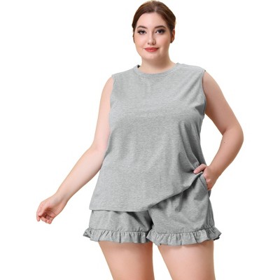 Women's Plus Size Comfy Ruffle Sleeveless 2 Piece Tank Loungewear Pajamas Set - Agnes Orinda