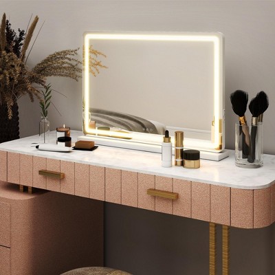 22 x 19 inch White Square Desktop Aluminum Alloy Frame Vanity Mirror with Lights Touch Screen Control