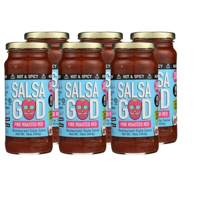 Salsa God Fire-Roasted Red Hot & Spicy Salsa - Case of 6/16 oz