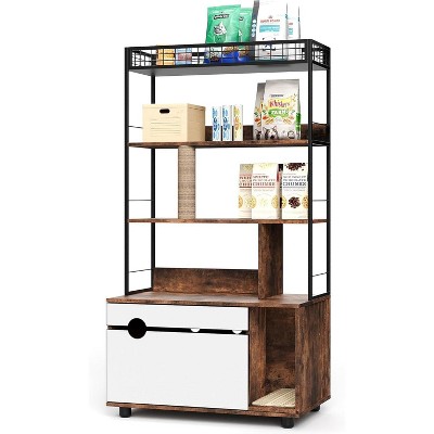 36.6" Hidden Cat Litter Cabinet – 2-In-1 Enclosure with Storage Rack & Scratching Post for Indoor Use (Vintage Brown)