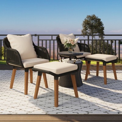 VASIP 5 Pieces Patio Furniture Chair Sets, Patio Conversation Set With Wicker Cool Bar Table, Ottomans,Outdoor Furniture Bistro Sets